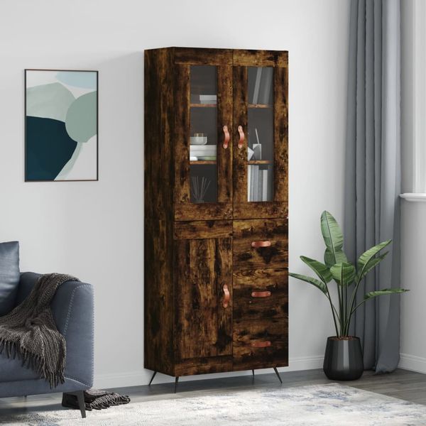 vidaXL Vysoká skrinka dymový dub 69,5x34x180 cm spracované drevo