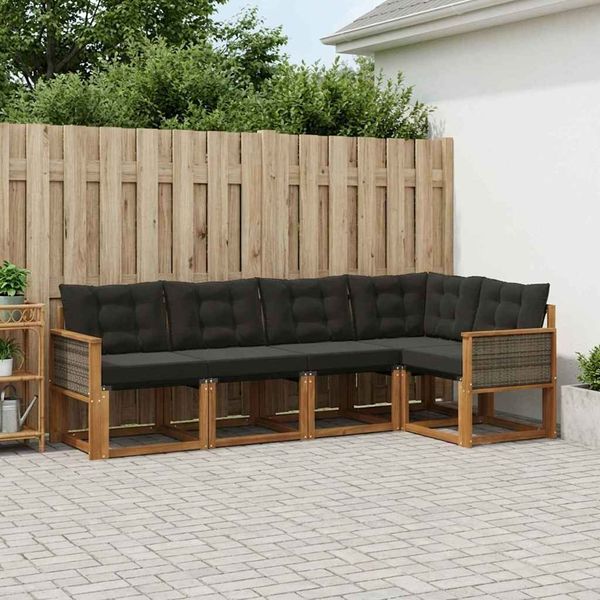 vidaXL Záhradná súprava gaučov s vankúšom 5 pcs Prírodná a čierna