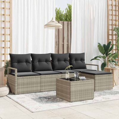 vidaXL Sada pohoviek s vankúšom 6 pcs Svetlosivá polyratan