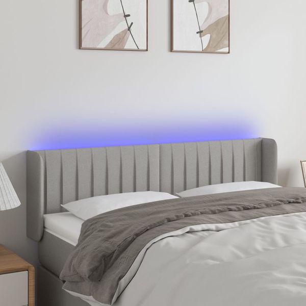 vidaXL Čelo postele s LED bledosivé 147x16x78/88 cm látka