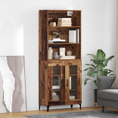vidaXL Highboard Staré drevo 69,5 x 34 x 180 cm Kompozitné drevo