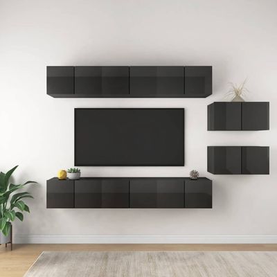 vidaXL TV skrinky 8 ks lesklé sivé drevotrieska