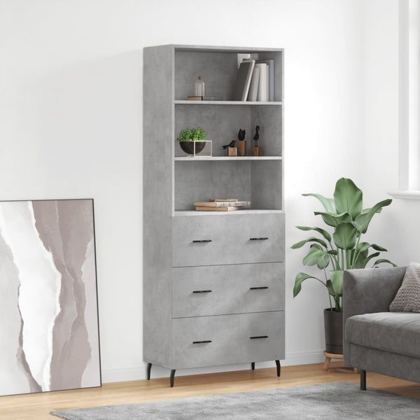 vidaXL Vysoká skrinka betónová sivá 69,5x34x180 cm spracované drevo