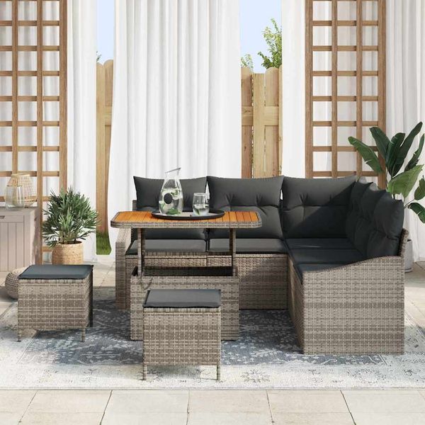 vidaXL Súprava záhradných pohoviek s vankúšom 8 pcs Sivá Poly ratan