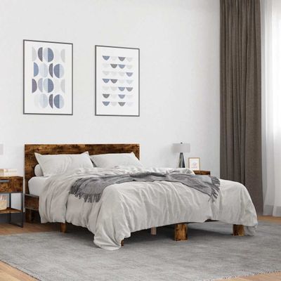 vidaXL Posteľný rám dymový dub 140x190 cm kompozitné drevo a kov