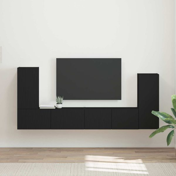 vidaXL Zostava TV skriniek 4 pcs Čierna Kompozitné drevo