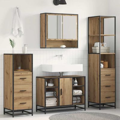 vidaXL Sada kúpeľňového nábytku 3 pcs Remeselný dub Kompozitné drevo