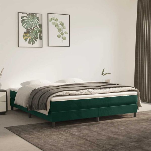 vidaXL Posteľný rám boxsping s matracom tmavozelený 180x200 cm zamat