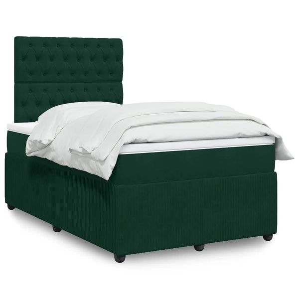 vidaXL Boxspring posteľ s matracom, tmavozelená 120x190cm, zamat