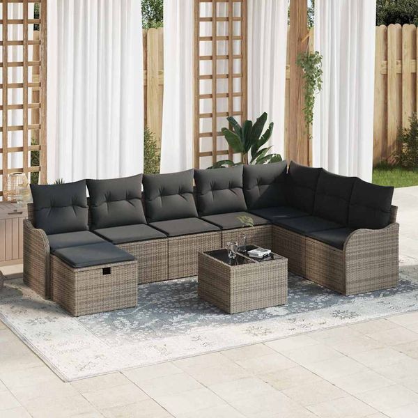 vidaXL Sada pohoviek s vankúšom s úložiskom 9 pcs Sivá polyratan