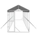vidaXL Vonkajší koterec pre psov so strechou striebor. 2x14x2,5m oceľ