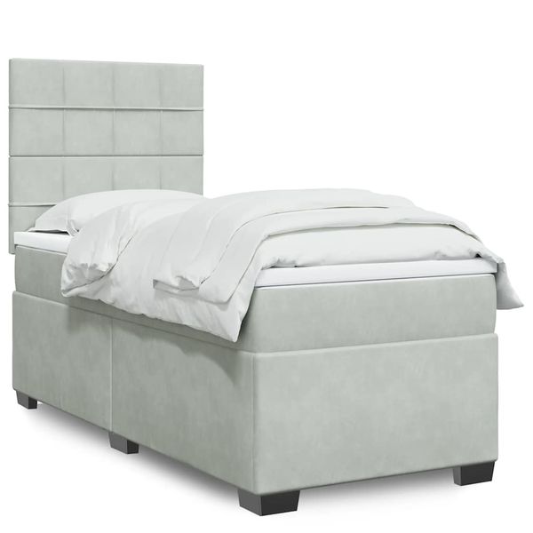 vidaXL Posteľný rám boxsping s matracom bledosivý 90x190 cm zamat