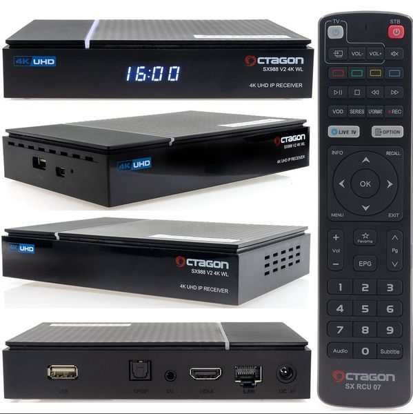 OCTAGON SX988 V2 WL 4K UHD IP 5G Wi-Fi Linux Smart TV, IPTV prijímač OCTAGON SX988 V2 WL 4K UHD IP 5G Wi-Fi Linux Smart TV, IPTV přijímač
