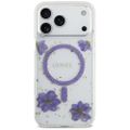 Guess Resin Flowers Glitter MagSafe puzdro pre iPhone 17 Pro Max fialové