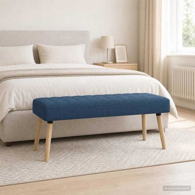 vidaXL Pruhovo prešitá lavica Modrá 110 x 40 x 46 cm Látka