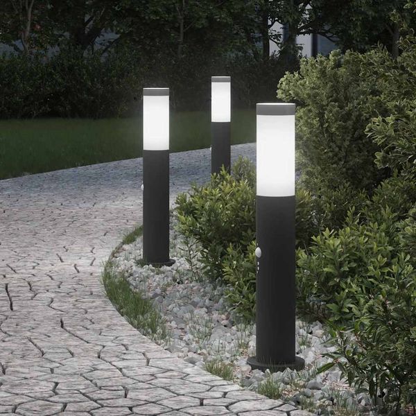 vidaXL Stĺpikové svetlá so senzorom 3 ks 50 cm nehrdzavejúca oceľ IP44