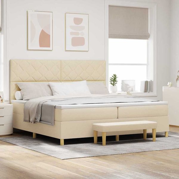 vidaXL Posteľ s pružinovým rámom Krémová 200 x 200 cm látka