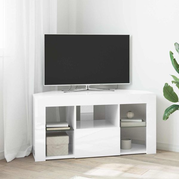vidaXL Rohový LED TV kabinet Vysoko lesklá biela 100 x 40 x 50 cm