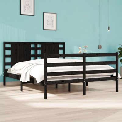 vidaXL Posteľný rám, čierny, borovicový masív 135x190cm dvojlôžko