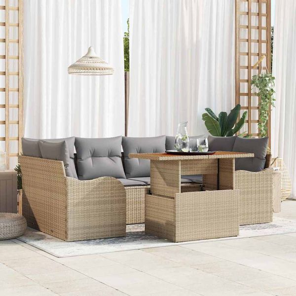 vidaXL Súprava záhradných pohoviek s úložiskom 7 pcs Béžová Poly ratan