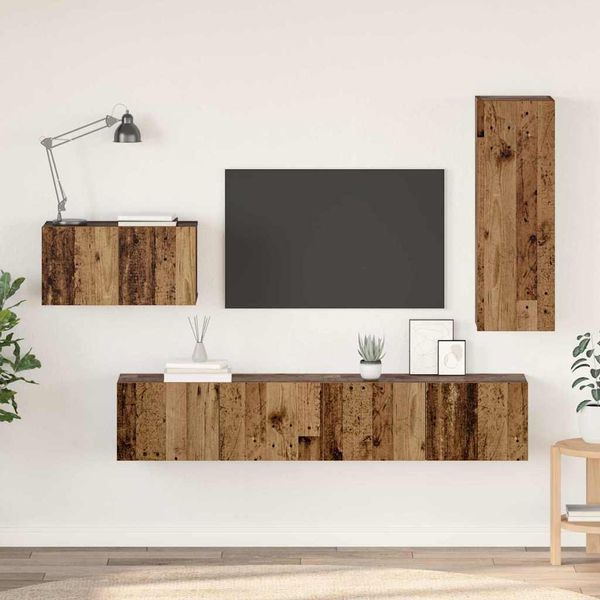 vidaXL Zostava TV skriniek Nástenný 4 pcs Staré drevo Kompozitné drevo