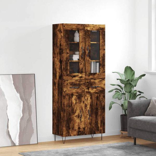 vidaXL Vysoká skrinka dymový dub 69,5x34x180 cm spracované drevo