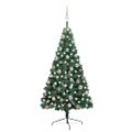 vidaXL Osvetlený umelý polovičný vianočný stromček+gule, zelený 120 cm