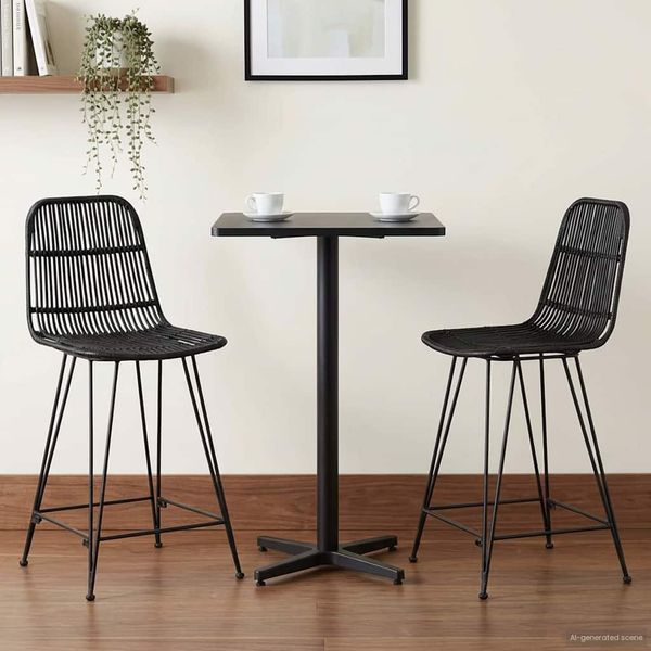 vidaXL Barová stolička 2 pcs Čierna 44 x 54 x 96 cm Ratan a oceľ