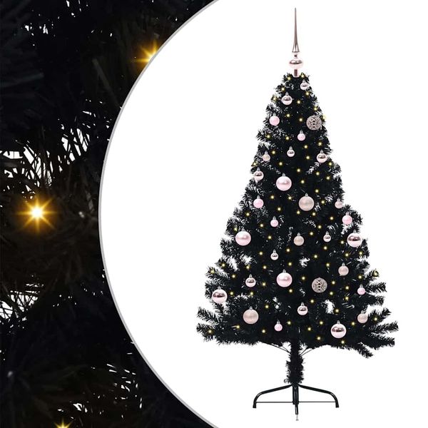 vidaXL Umelý predsvietený vianočný stromček Čierna 150 cm PVC