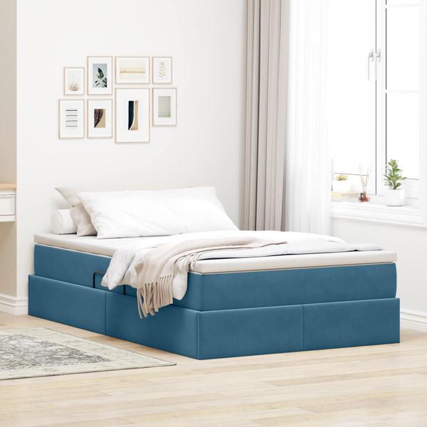 vidaXL Postel s úložným prostorem a matrací Modrá 120 x 190 cm Zamat
