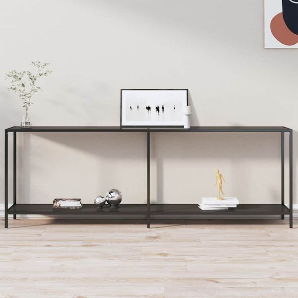 vidaXL Konzolový stolík čierny 220x35x75,5 cm tvrdené sklo