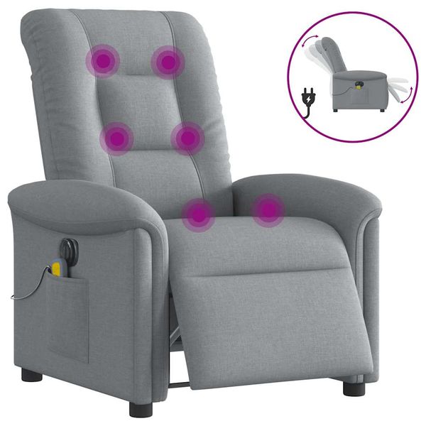 vidaXL Elektrické masážne sklápacie kreslo bledosivé látkové