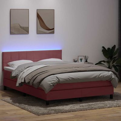 vidaXL Posteľný rám boxsping s matracom a LED ružový 140x210 cm zamat