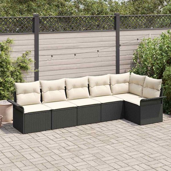 vidaXL Súprava záhradných pohoviek s vankúšom 6 pcs Čierna Poly ratan