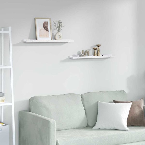 vidaXL Stenná polica 2 pcs Biely mramor 60 x 9 x 3 cm Kompozitné drevo