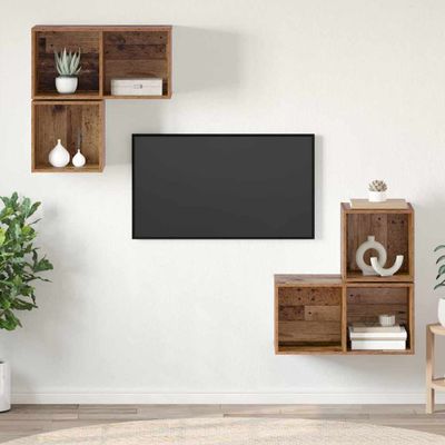 vidaXL Zostava TV skriniek Nástenný 4 pcs Staré drevo Kompozitné drevo