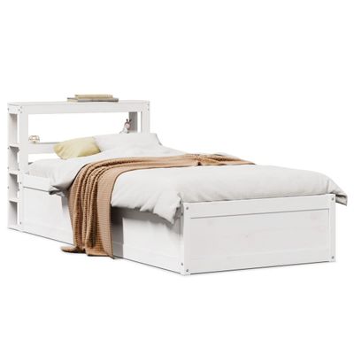 vidaXL Posteľný rám s čelom biely 75x190 cm borovicový masív