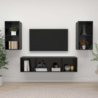 vidaXL Nástenné TV skrinky 4 ks, lesklé čierne, kompozitné drevo