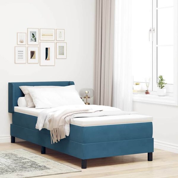 vidaXL Posteľ s pružinovým rámom Tmavomodrá 200 x 90 cm Zamat