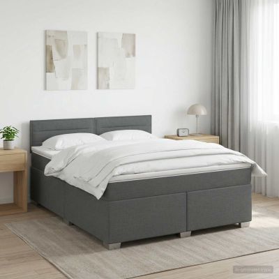 vidaXL Posteľ s boxspringom a matracom a LED Tmavosivá 140 x 200 cm