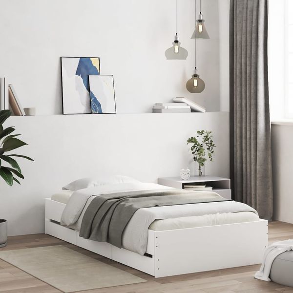 vidaXL Posteľný rám so zásuvkami biely 90x200 cm kompozitné drevo