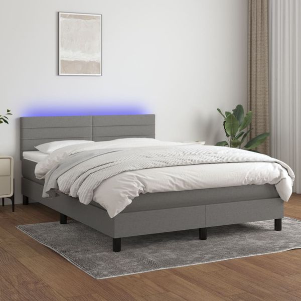 vidaXL Posteľ boxsping s matracom a LED tmavosivá 140x190 cm látka