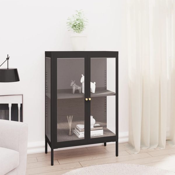 vidaXL Komoda čierna 75x35x105 cm oceľ a sklo