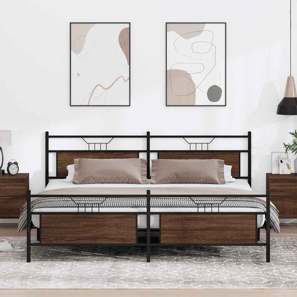vidaXL Kovový posteľný rám bez matraca hnedý dub 193x200 cm