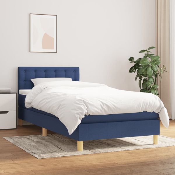 vidaXL Posteľný rám boxspring s matracom modrý 90x200 cm látka