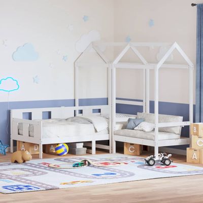 vidaXL Sada postele a lavice so strieškou biela 90x200 cm borovica