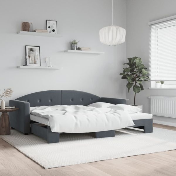 vidaXL Denná posteľ s rozkladacou posteľou tmavosivá 90x190 cm zamat