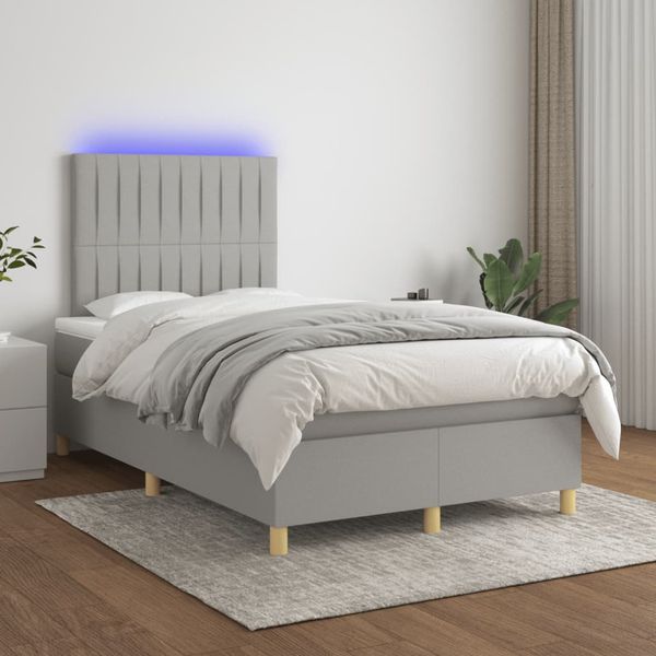 vidaXL Posteľ boxsping s matracom a LED bledosivá 120x200 cm látka