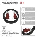 3 fázový vonkajší predlžovací kábel 25 m / 1 zásuvka / čierny / guma / 400 V / 2,5 mm2