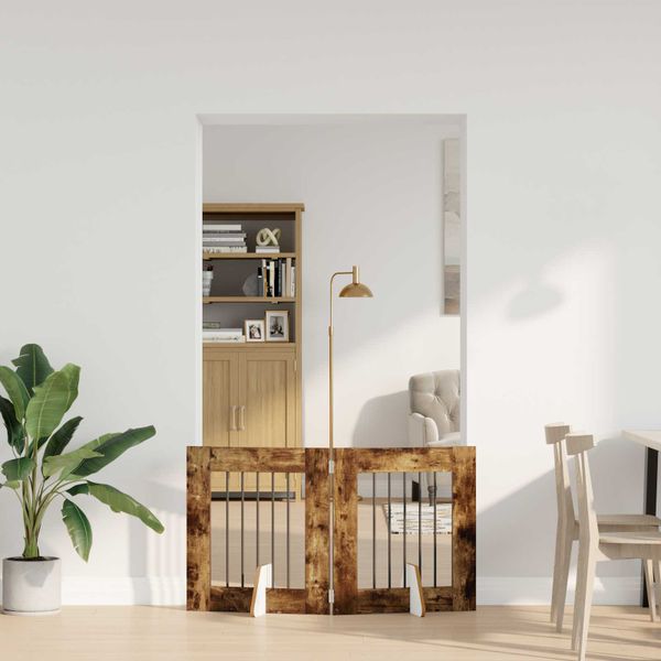vidaXL Skladacia psia brána so stojanmi 2 ks Dymový dub 120,5 cm